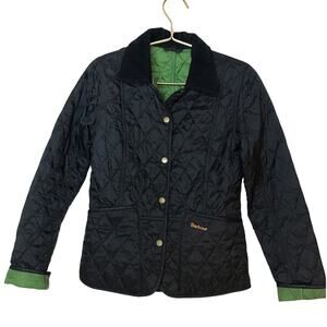 Barbour Black Quilted Jacket with Green Lining